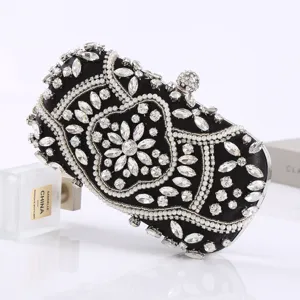 Women Evening Bag Rhinestone Pearl Embellished Clutch Bag Metallic Frame Chain Crossbody Bag Banquet Wedding Purse