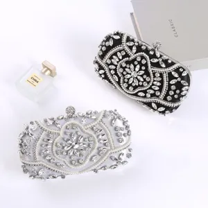 Stunning rhinestone and pearl beaded evening clutch bag for women, elegant party handbag.
