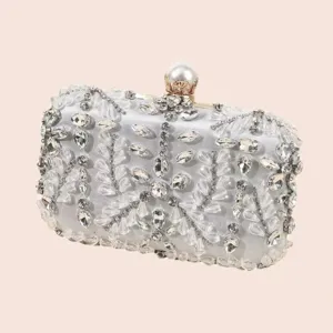 Pochette de soirée argentée strass broderie de perles sac à main mariage mariée élégant