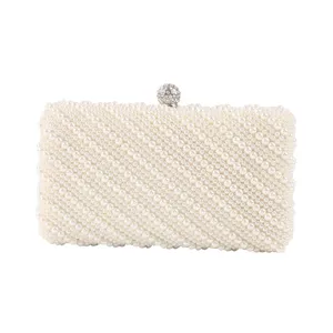 Elegant pearl evening clutch bag with rhinestone clasp for women wedding party dress purses