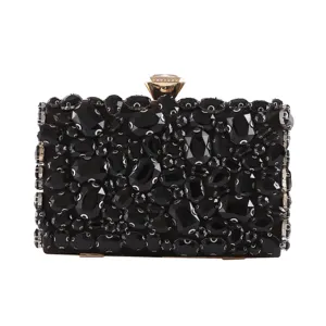 Black acrylic rhinestone evening clutch bag sparkling crystal minaudiere handbag for women party