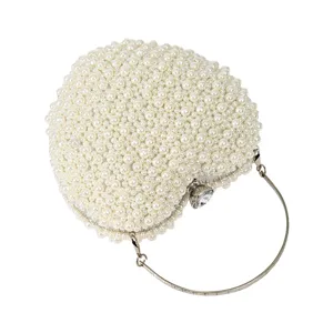 Heart-shaped pearl evening bag vintage beaded clutch elegant party handbag for women