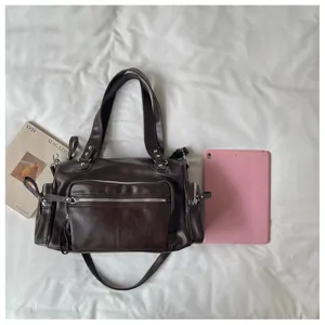 Vintage bruine lederen schoudertas vrouwen grote capaciteit casual crossbody tote tas