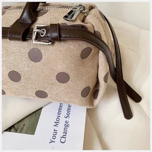 Korean style polka dot shoulder bag, casual underarm baguette bag with leather strap.