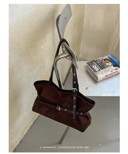 Vrouwen bruine suède schoudertas retro minimalistisch casual shopper handtas stijlvol