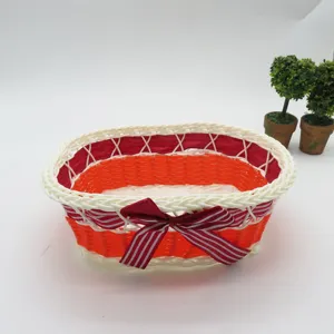 Panier de rangement de bureau en plastique tissé détail, petit panier organisateur nœud.