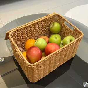 Panier de rangement tressé avec couvercle imitation rotin, boîte pour vêtements et fruits.