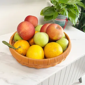 Runder Kunststoff Geflochtener Obstkorb Rattan Design Tisch Organizer fuer Kueche Gemuese