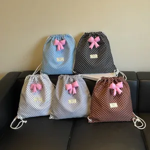 Joli sac à dos à pois avec nœud rose doux, sac à main décontracté et élégant en plusieurs couleurs.