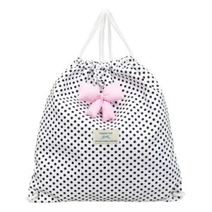 Sac à dos à cordon à pois mignon avec pendentif nœud rose sac à dos décontracté doux