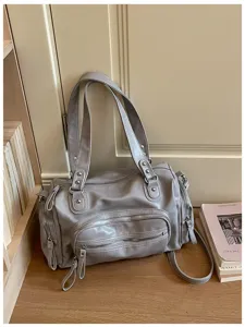 Grijze vintage shopper tas met grote capaciteit en meerdere zakken met rits casual.