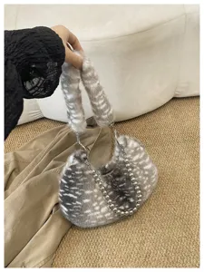 Sac à aisselle en fausse fourrure duveteuse rétro, sac à bandoulière en peluche.