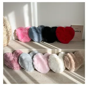 Plush heart shaped crossbody bag stylish women chain shoulder handbag winter fluffy purse