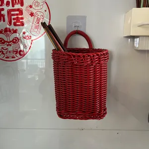 Plastik Rattan Gewebter Wandmontierter Aufbewahrungskorb Küche Knoblauch Ingwer Hängeorganizer Bad Kleinigkeiten Aufbewahrungsbox