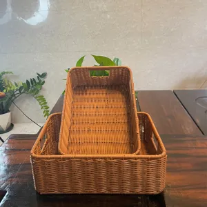 Imitation Rattan Aufbewahrungskorb gewebter Desktop Organizer Behälter für Snacks Kosmetik zu Hause