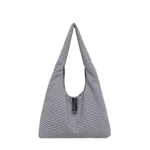 Black and white gingham shoulder bag large capacity casual slouchy hobo tote handbag for women
