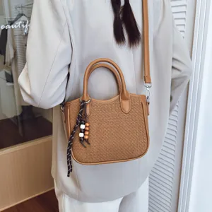 Damen vintage gewebte Umhaengetasche stilvoll laessig Schultertasche Herbst Neuheit