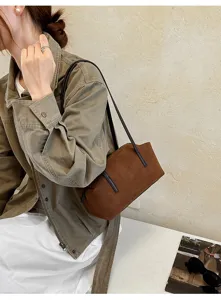Sac à épaule rétro en suédine pour femme cabas décontracté élégant sac à main marron foncé