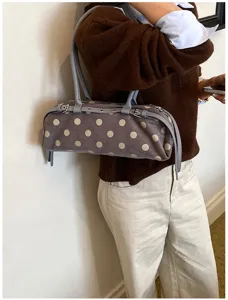Stylish polka dot cylindrical shoulder bag underarm bag casual daily commute baguette bag