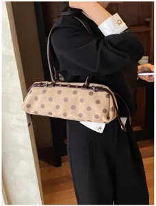 Korean style polka dot suede baguette shoulder bag for women daily casual commute stylish purse