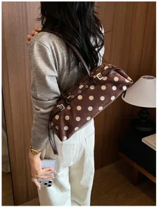Korean style minimalist polka dot shoulder bag, casual chic women daily commute baguette bag