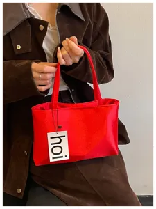 Κόκκινη σατέν τσάντα ώμου niche σχεδιασμού casual φθινοπωρινή απλή vintage τσάντα χεριού
