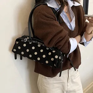 Chic polka dot shoulder bag for women, stylish casual baguette bag and trendy daily handbag.