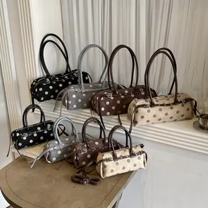 Korean style retro polka dot shoulder bag casual commute baguette bag for women in multiple colors