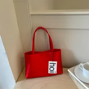 Minimalist Satin Fabric Tote Bag For Women Vintage Solid Color Casual Shoulder Bag Underarm Commuting Handbag