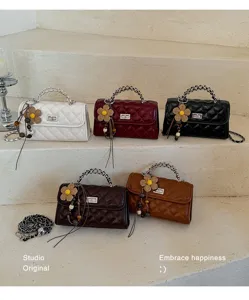 Elegante gesteppte Henkeltasche mit Kette, stilvolle Damen Umhaengetasche Alltag