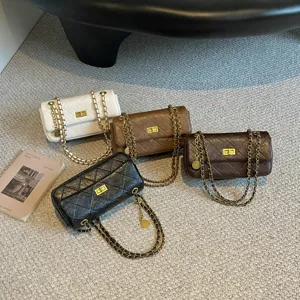Classic quilted chain shoulder bag for women, stylish faux leather crossbody flap handbag.