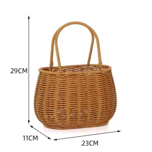 Gewebte Rattan Handtasche Korb Aufbewahrung Organizer tragbar Blumenkorb Foto Requisite