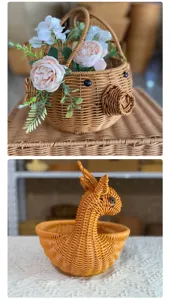 Panier de rangement d'animaux en rotin imitation détail vue corbeille de fruit décorative