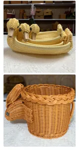 Panier de rangement en rotin synthétique motif animal, corbeille à fruits canard et lapin déco.