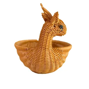 Panier de fruit animal tissé en rotin d'imitation créatif panier de stockage de collation de bureau