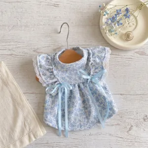 Robe pour animal de compagnie à fleurs avec volants et nœuds, vêtements légers pour chiens.