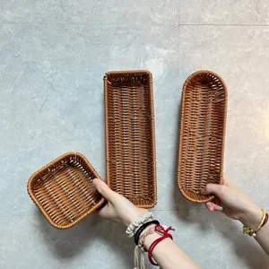 Imitation rattan woven basket detail, perfect for kitchen tableware storage and displaying utility.