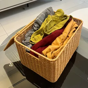 Panier de rangement en rotin tressé avec couvercle pour vêtements, grande boîte organisateur.