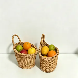 Woven hanging storage basket detail, perfect for kitchen organization, fruit and veg storage.