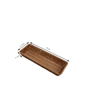 Detail view of the rectangular woven storage basket highlighting dimensions and fine structure.