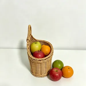 Kitchen hanging storage basket, imitation rattan woven wall organizer for home use.