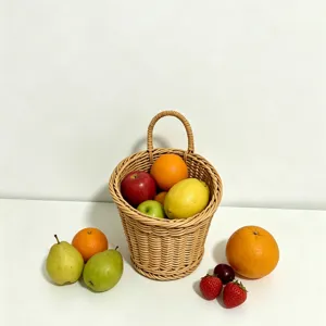 Woven hanging basket wall mounted storage organizer for kitchen onion ginger garlic fruits