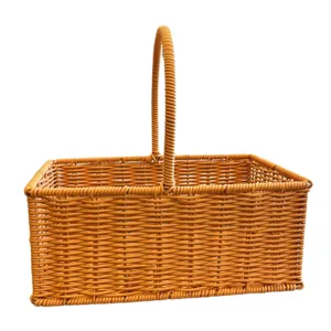 Square Imitation Rattan Woven Basket Handheld Storage Basket for Fruit Flower Arrangement
