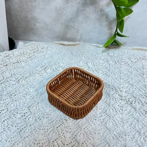 Imitation rattan square storage basket for cutlery kitchen tableware bread fruit display use.