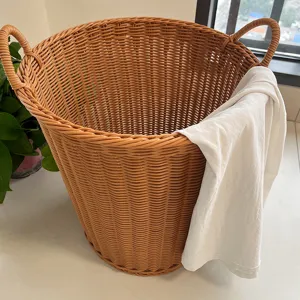 Large imitation rattan laundry basket with handles, ideal for home storage organization.