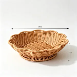 Imitat Rattan gewebter Obstkorb, wellenförmiger Desktop Snack Korb Aufbewahrung 28cm