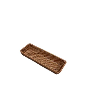 Imitation rattan rectangular cutlery basket for kitchen tableware and fruit storage main view.