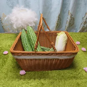 Cesta de almacenamiento imitación ratán rectangular exhibición de frutas y pan principal