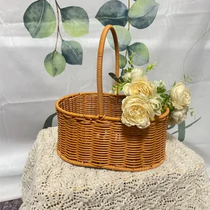 Panier a main tisse en rotin d'imitation corbeille de fleurs style pastoral variante marron