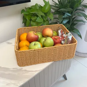 Panier de rangement rectangulaire en rotin synthetique pour la maison et les collations